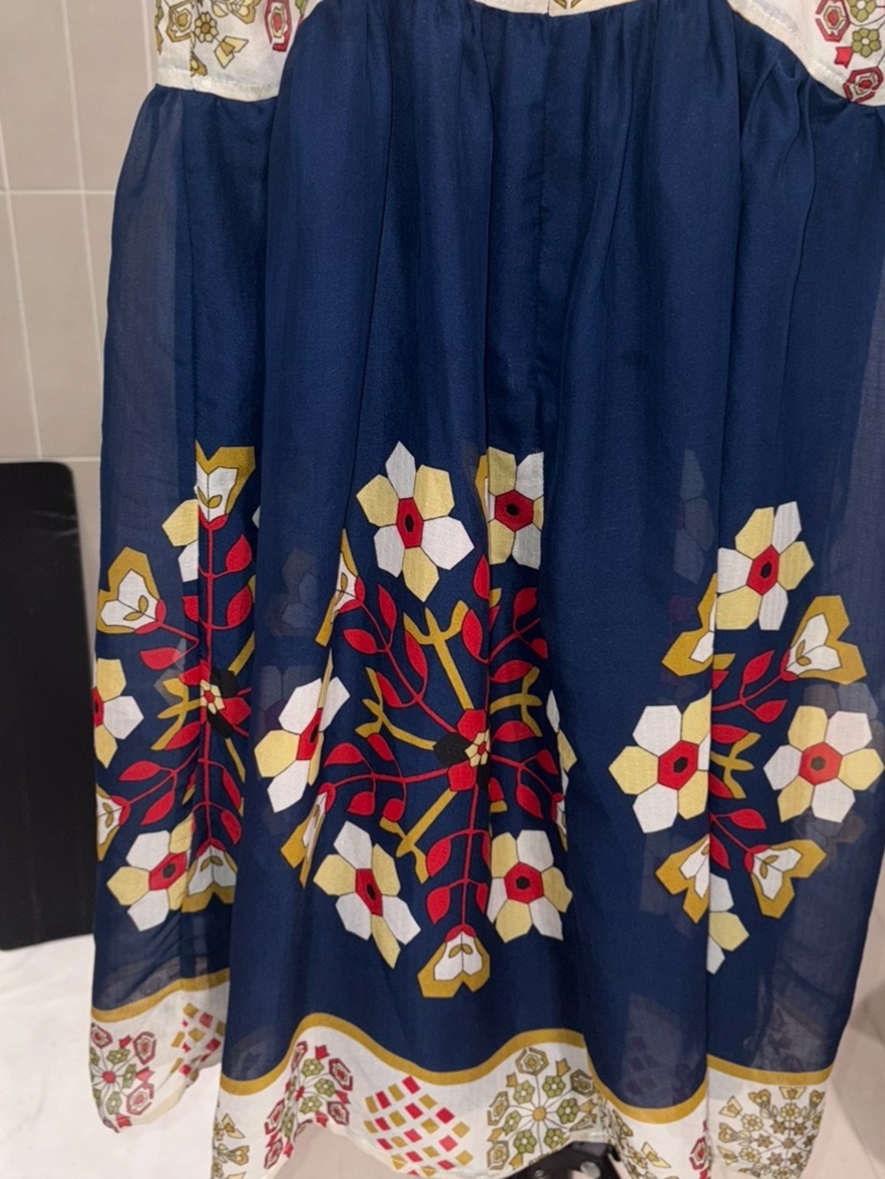 Audréa Navy Floral Medallion Print Mini Dress | Tie Shoulder | Size M - Picture 8 of 8